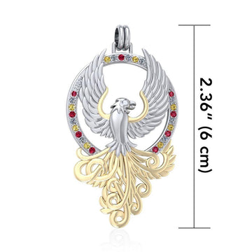 Majestic Phoenix Silver and 14K Gold Accent Pendant MPD2916 - Jewelry